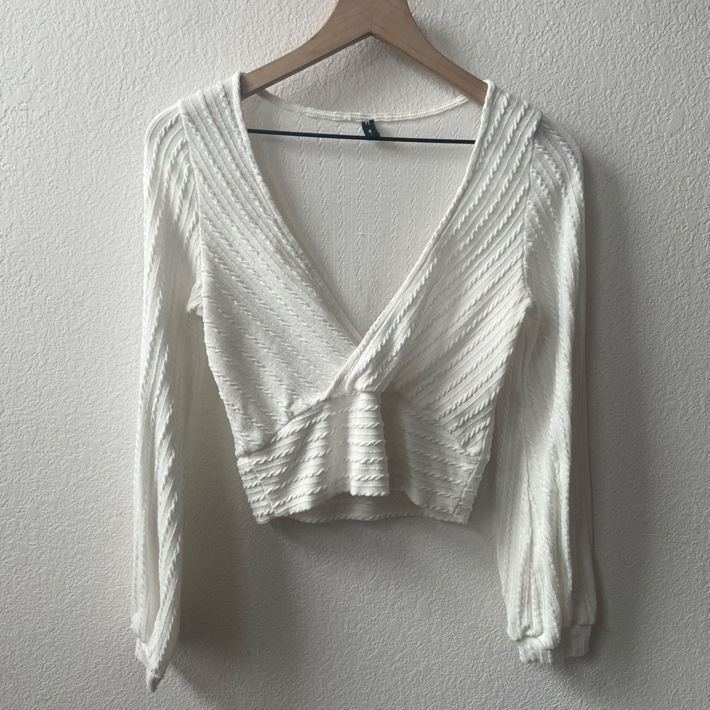Zaful White Cable Knit Cropped Sweater